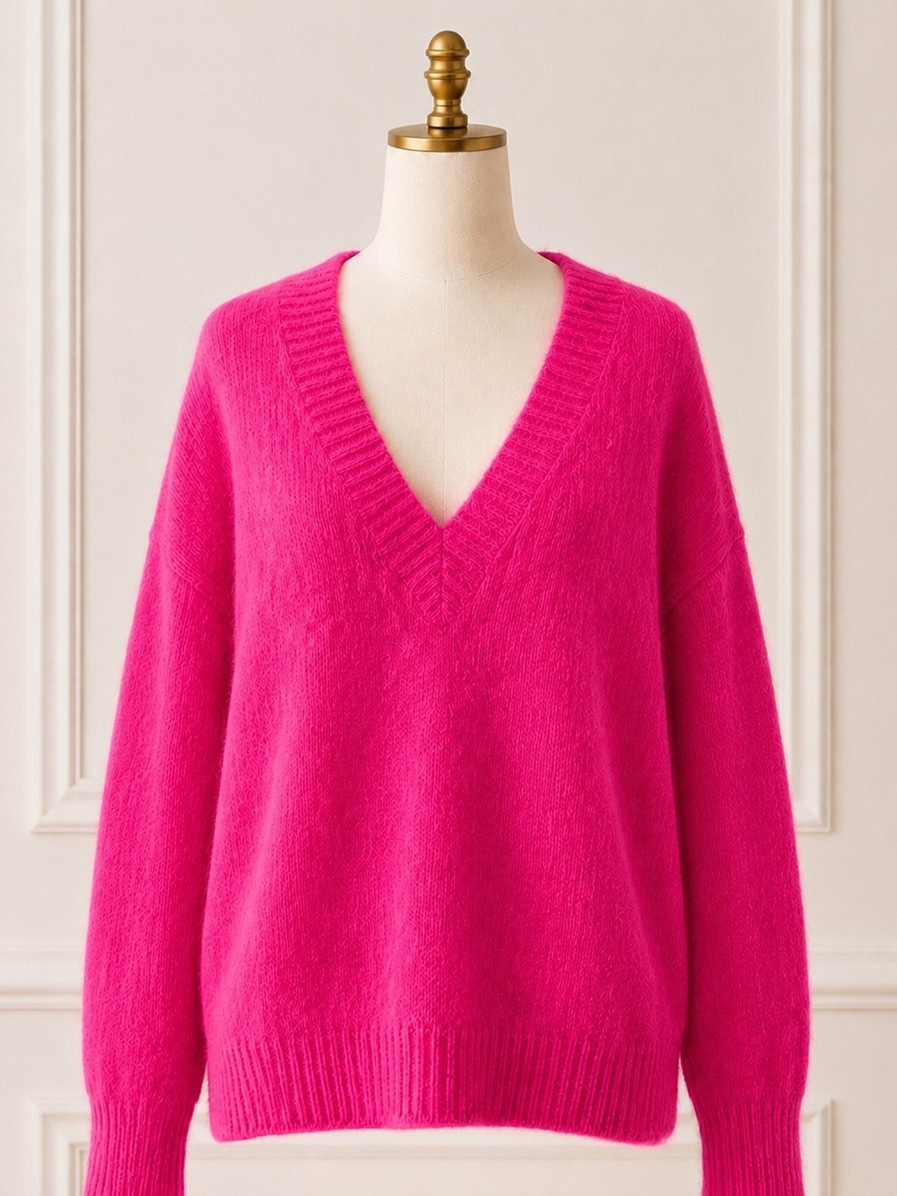 NWOT Happy Sheep Bright Pink V-Neck Sweater Sz S